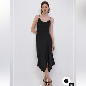 Jonathan Simkhai Signature Nellie Slip Dress black bias cut satin Sz 12 L $545